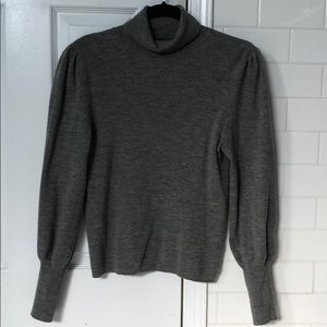 J. Crew merino wool sweater, gray, puff sleeves
